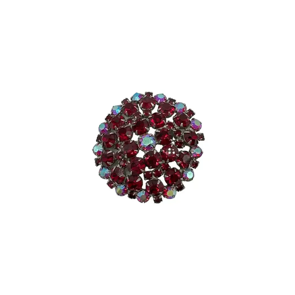 BROOCH Vintage Ruby Red Rhinestone Dome